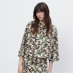 Zara Y2k Festival Camo Dolman 3/4 Sleeve Shirt Top